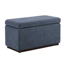 Blue Sherpa & Walnut Rectangle Storage Ottoman
