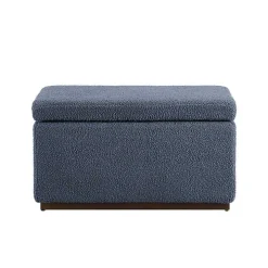 Blue Sherpa & Walnut Rectangle Storage Ottoman