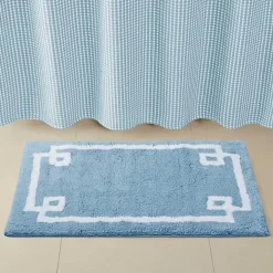 Blue Simple Trim Cotton Tufted Bath Mat, 40 in.