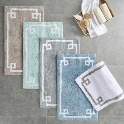 Blue Simple Trim Cotton Tufted Bath Mat, 40 in.
