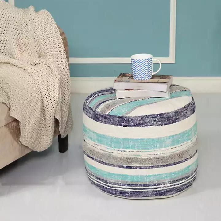 Blue Slub Tufted Pouf