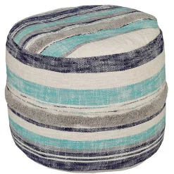 Blue Slub Tufted Pouf