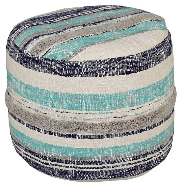 Blue Slub Tufted Pouf