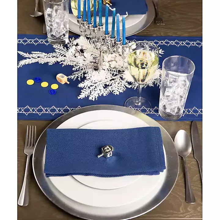 Blue Star of David Hanukkah Table Runner