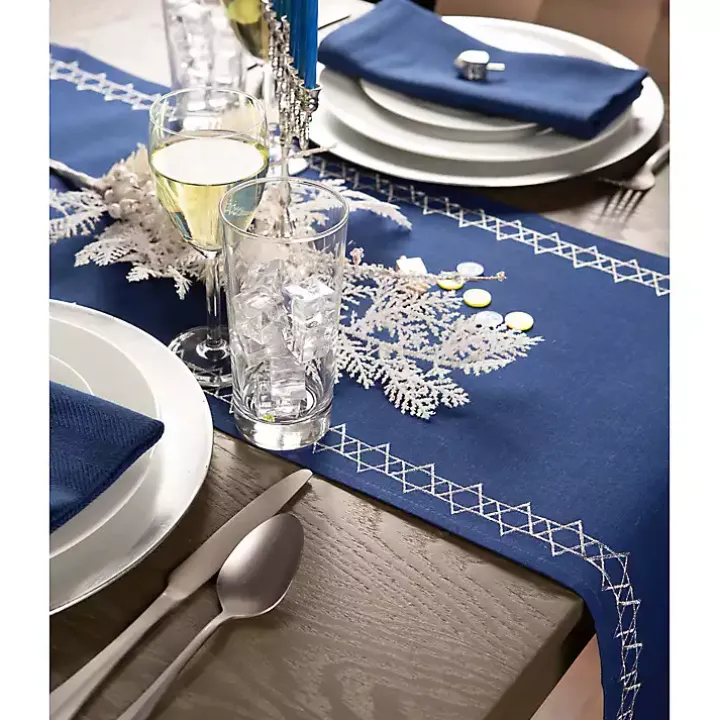 Blue Star of David Hanukkah Table Runner