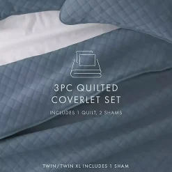 Blue Stitched Diamond 3-pc. King Quilt Set