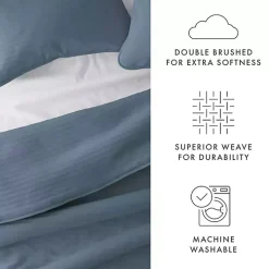 Blue Stitched Stripes 3-pc. Queen Quilt Set