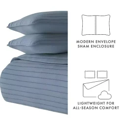 Blue Stitched Stripes 3-pc. Queen Quilt Set