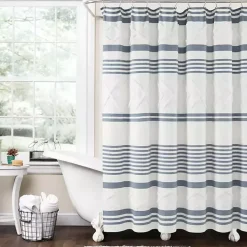 Blue Stripe Diamond Tufted Shower Curtain