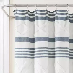 Blue Stripe Diamond Tufted Shower Curtain