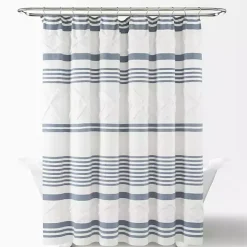 Blue Stripe Diamond Tufted Shower Curtain