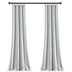 Blue Stripe Farmhouse Curtain Panel Set, 95 in.