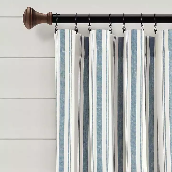 Blue Stripe Farmhouse Curtain Panel Set, 95 in.