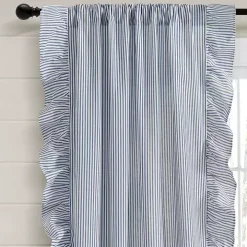 Blue Stripe Ruffled Curtain Panel Set, 84 in.
