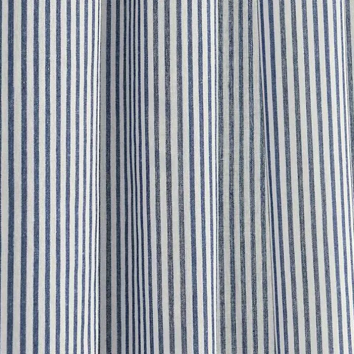 Blue Stripe Ruffled Curtain Panel Set, 84 in.