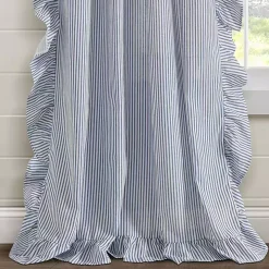 Blue Stripe Ruffled Curtain Panel Set, 84 in.