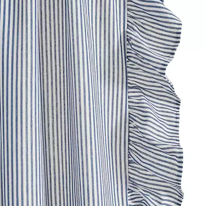 Blue Stripe Ruffled Curtain Panel Set, 84 in.