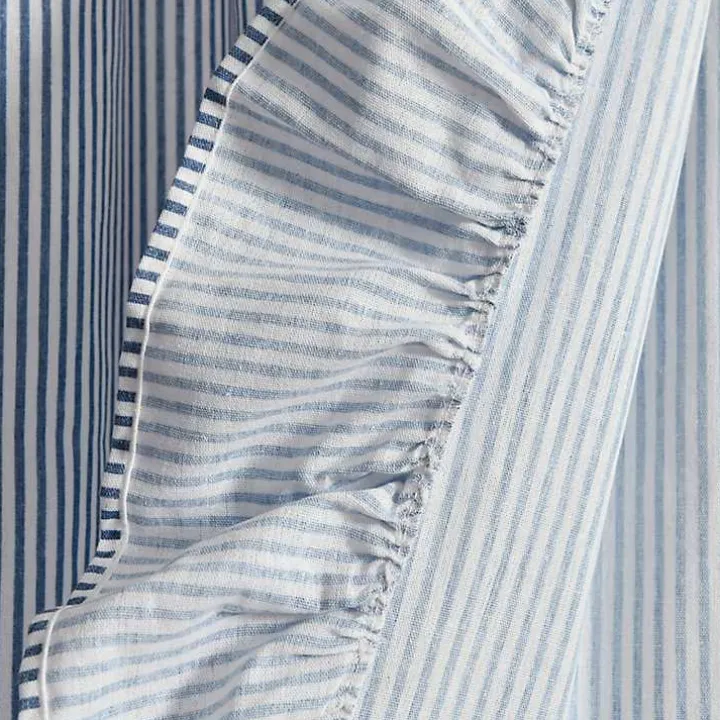 Blue Stripe Ruffled Curtain Panel Set, 84 in.