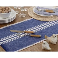 Blue Striped Fringe Table Runner, 72 in.