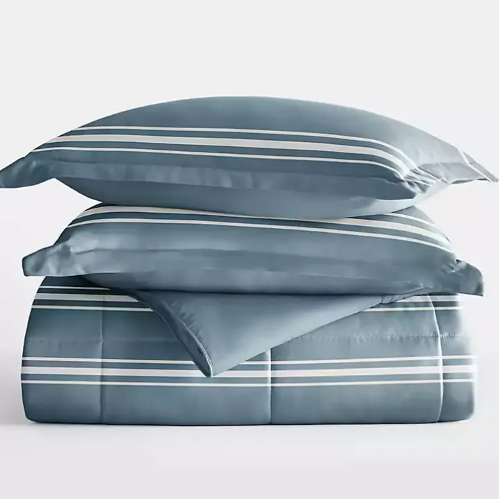 Blue Striped Reversible 3-pc. Queen Comforter Set