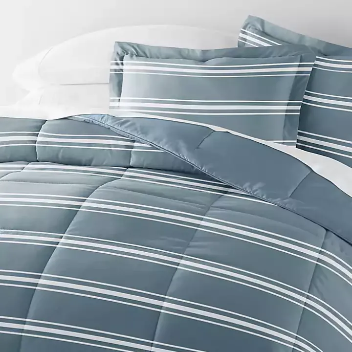 Blue Striped Reversible 3-pc. Queen Comforter Set