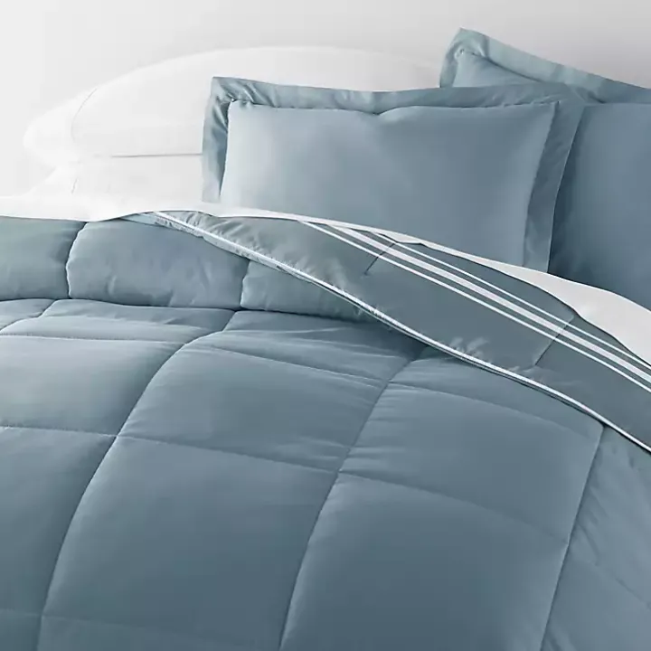 Blue Striped Reversible 3-pc. Queen Comforter Set