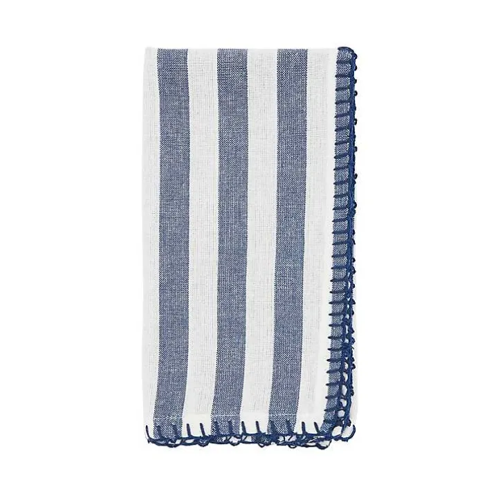 Blue Striped Whipstich Napkins, Set of 4