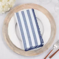 Blue Striped Whipstich Napkins, Set of 4