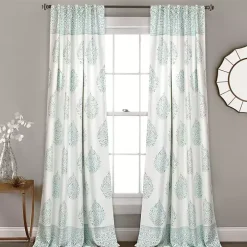 Blue Teardrop Leaves Curtain Panel Set, 84 in.