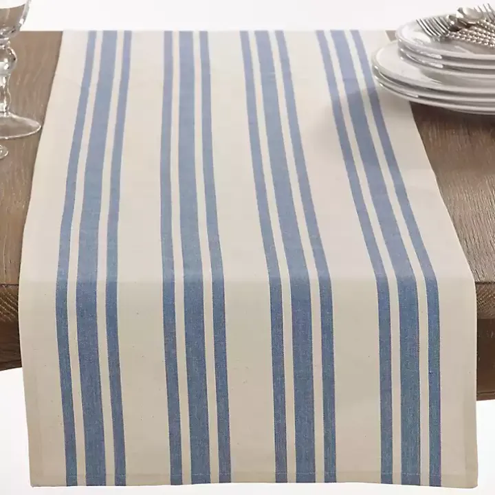 Blue Thick Stripe Oblong Table Runner
