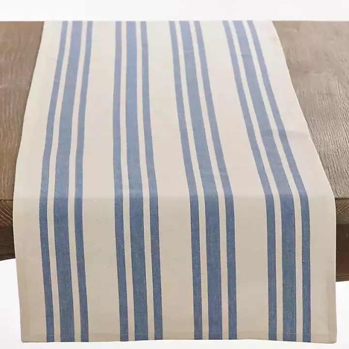 Blue Thick Stripe Oblong Table Runner