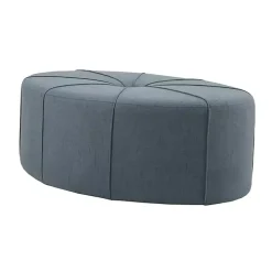 Blue Thick Welting Center Button Oval Ottoman