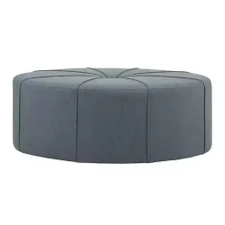 Blue Thick Welting Center Button Oval Ottoman