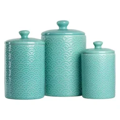 Blue Tide Ceramic Embossed Canisters, Set of 3