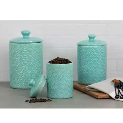 Blue Tide Ceramic Embossed Canisters, Set of 3