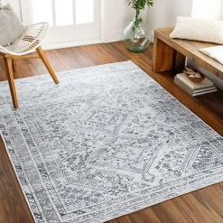 Blue Traditional Washable Area Rug, 5x7