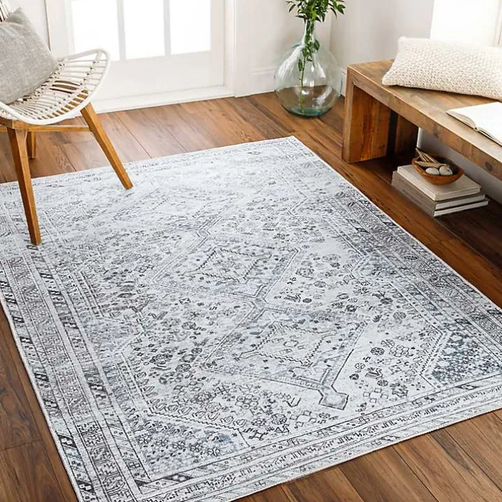 Blue Traditional Washable Area Rug, 6x9