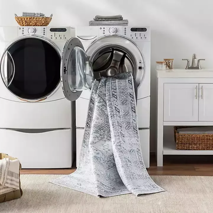 Blue Traditional Washable Area Rug, 6x9