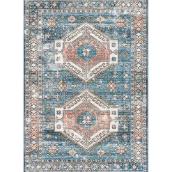 Blue Tribal Motif Washable Area Rug, 5x8