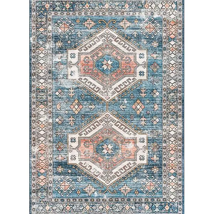 Blue Tribal Motif Washable Area Rug, 5x8