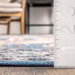 Blue Tribal Motif Washable Area Rug, 5x8