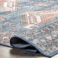 Blue Tribal Motif Washable Area Rug, 5x8