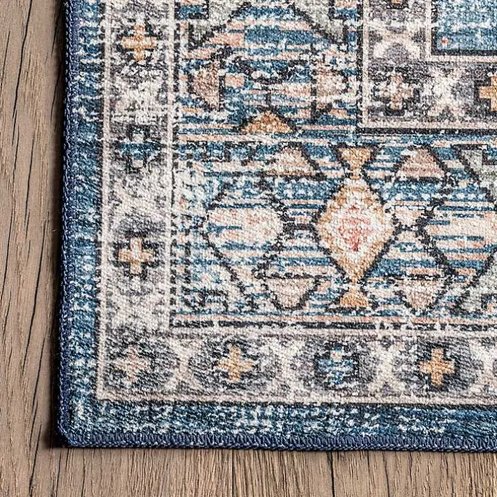 Blue Tribal Motif Washable Area Rug, 5x8