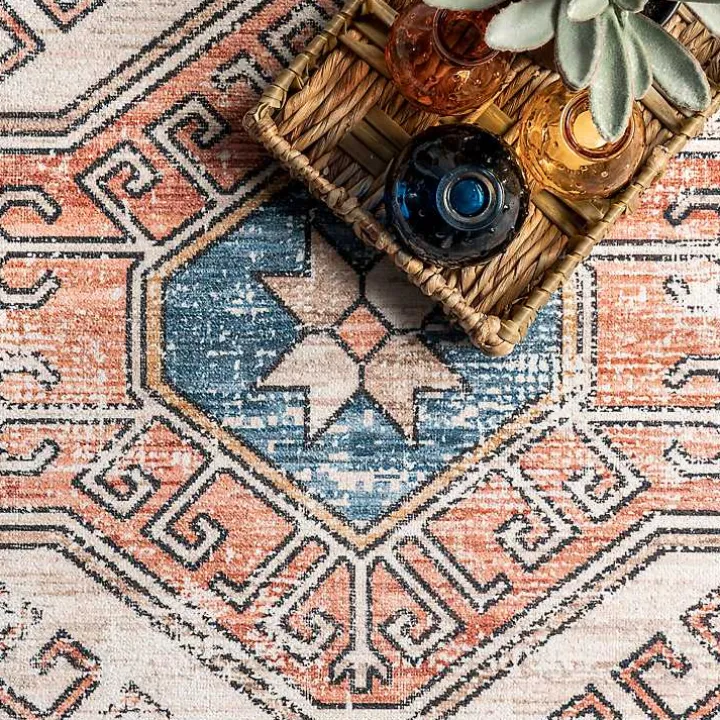 Blue Tribal Motif Washable Area Rug, 5x8