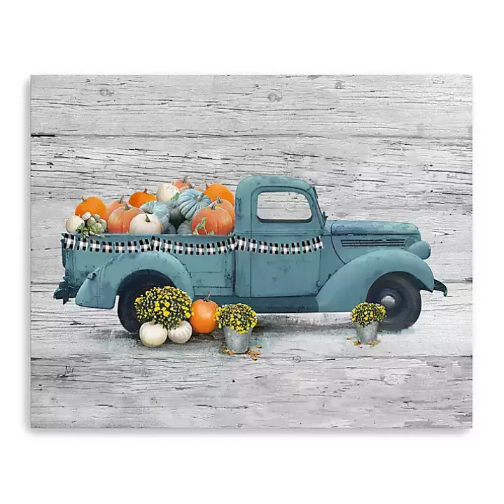 Blue Truck and Pumpkins Giclee Canvas Art Print