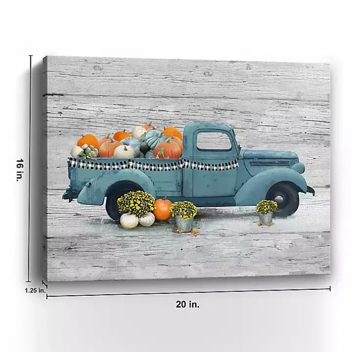 Blue Truck and Pumpkins Giclee Canvas Art Print