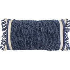 Blue Tufted Macrame Tassels Lumbar Pillow