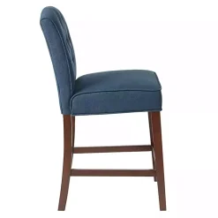 Blue Tufted Upholstered Wood Counter Stool