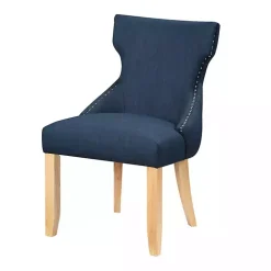 Blue Upholstered Wingback Dining Chairs, Set of 2