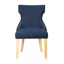 Blue Upholstered Wingback Dining Chairs, Set of 2